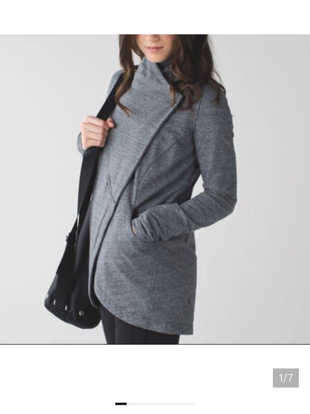 Lululemon Wrap Jacket Size 4‎ Gray Knit Snap Button Mock Neck Pockets - Picture 2 of 13